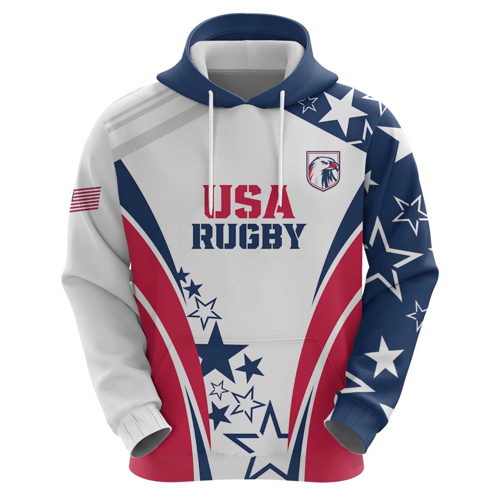 Custom USA Rugby 2024 Hoodie Eagles Reigns Supreme White Version LT05