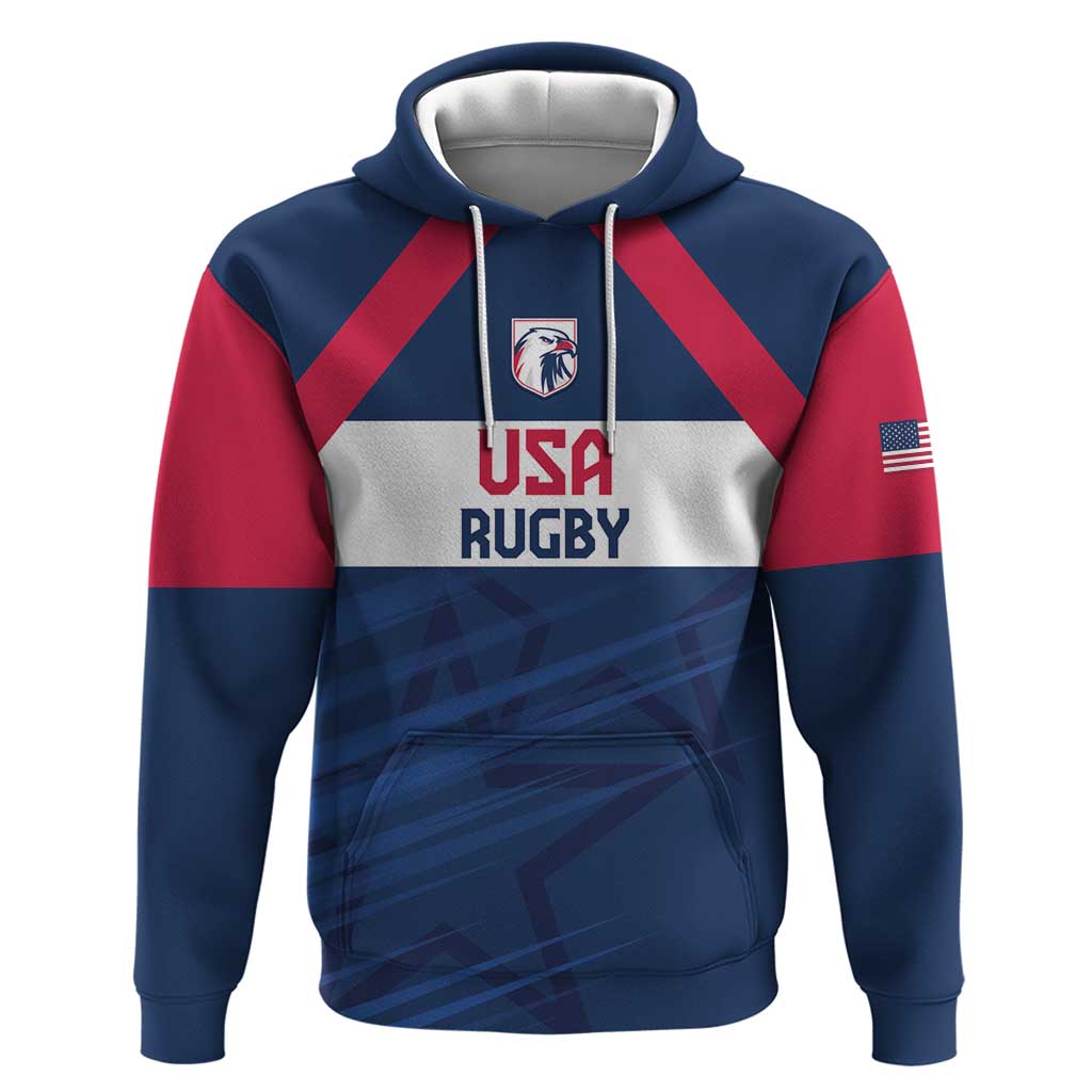 Custom USA Rugby 2024 Hoodie Eagles Reigns Supreme Blue Version LT05