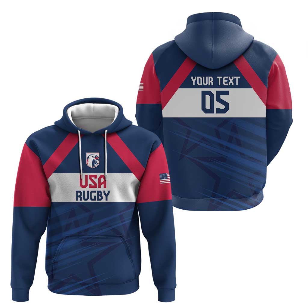 Custom USA Rugby 2024 Hoodie Eagles Reigns Supreme Blue Version LT05