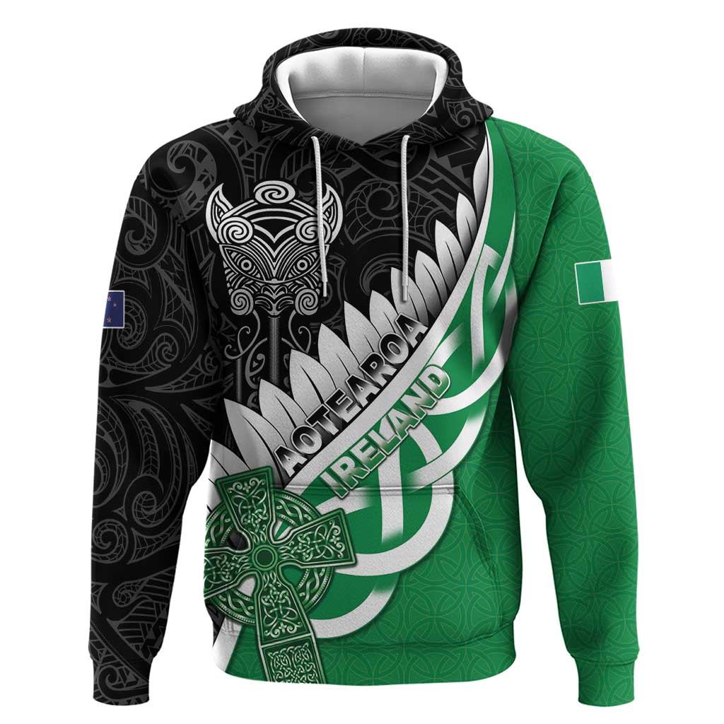 New Zealand And Ireland Rugby Custom Hoodie Silver Fern With Celtic Cross LT05