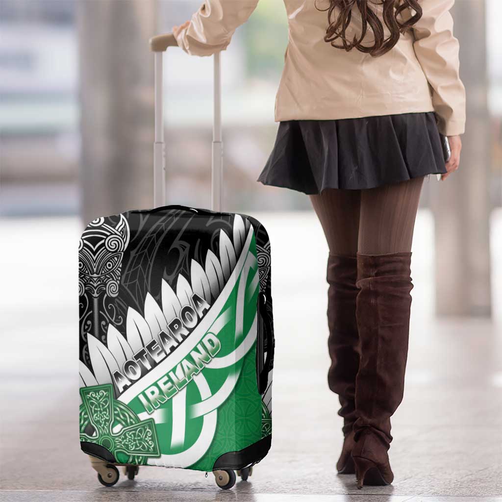 New Zealand And Ireland Rugby Luggage Cover Silver Fern With Celtic Cross LT05