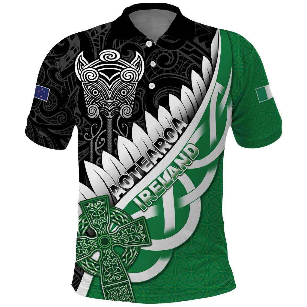 New Zealand And Ireland Rugby Custom Polo Shirt Silver Fern With Celtic Cross LT05