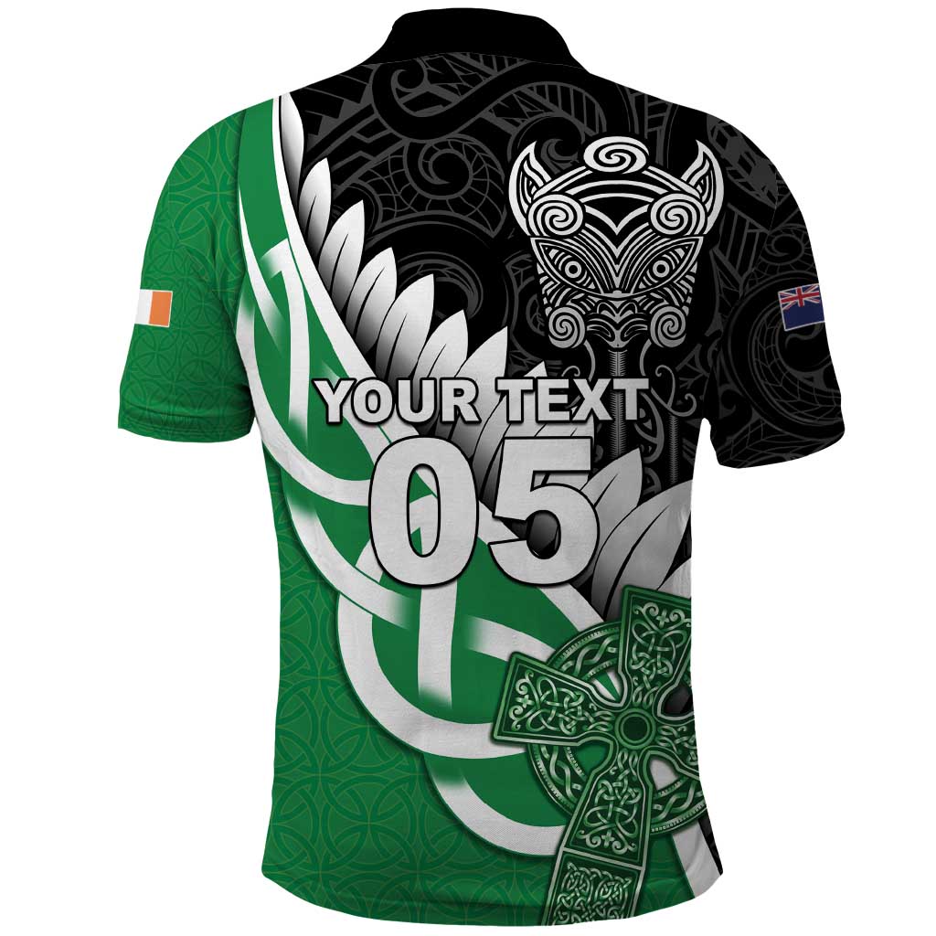 New Zealand And Ireland Rugby Custom Polo Shirt Silver Fern With Celtic Cross LT05