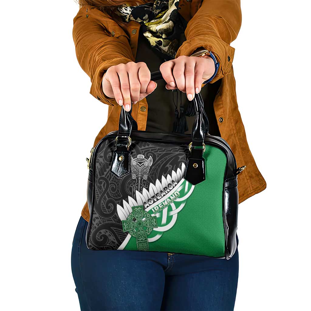 New Zealand And Ireland Rugby Shoulder Handbag Silver Fern With Celtic Cross LT05