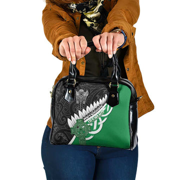 New Zealand And Ireland Rugby Shoulder Handbag Silver Fern With Celtic Cross LT05