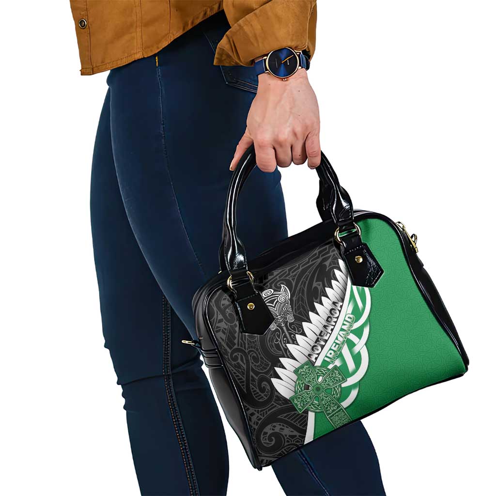 New Zealand And Ireland Rugby Shoulder Handbag Silver Fern With Celtic Cross LT05