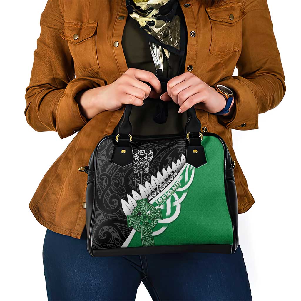 New Zealand And Ireland Rugby Shoulder Handbag Silver Fern With Celtic Cross LT05