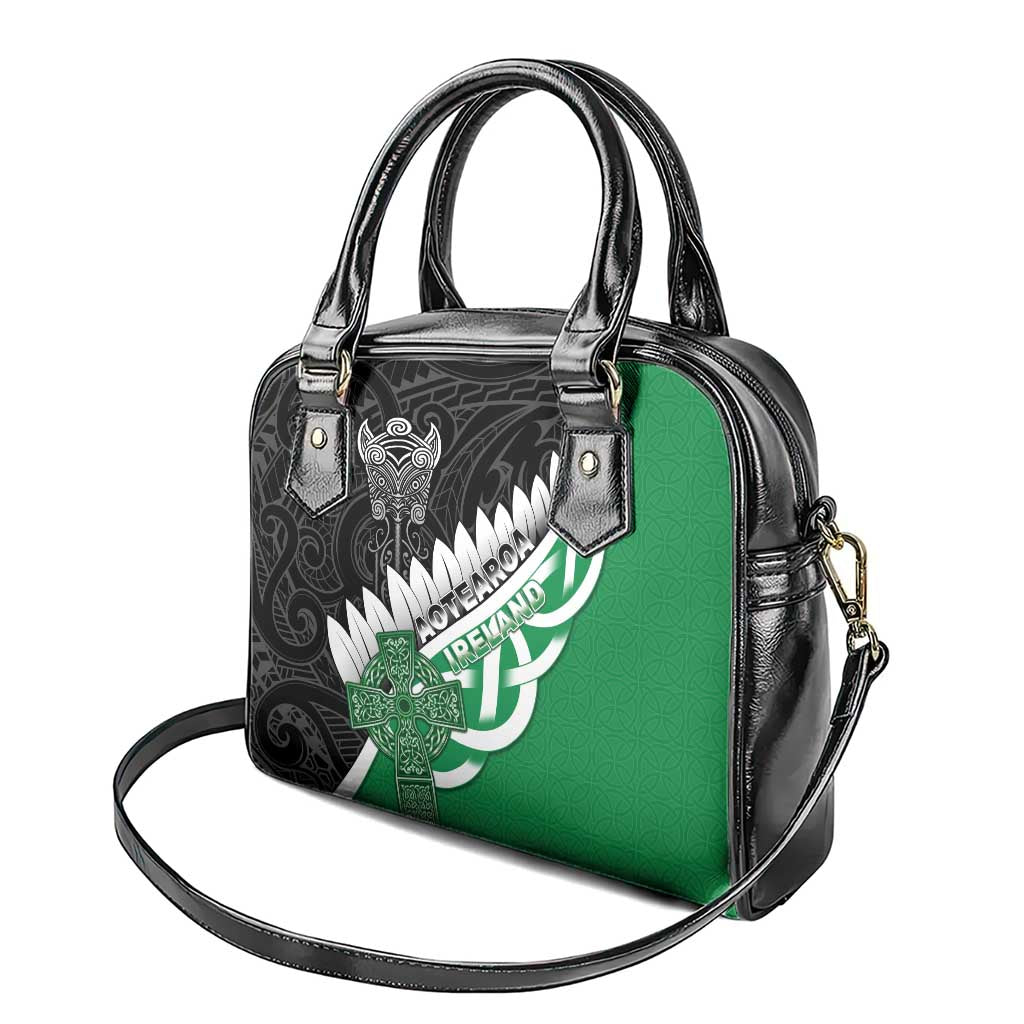 New Zealand And Ireland Rugby Shoulder Handbag Silver Fern With Celtic Cross LT05