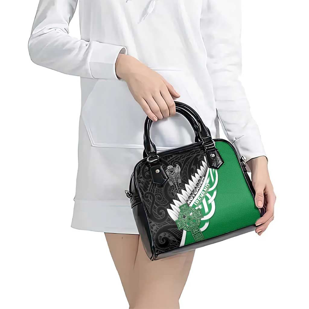 New Zealand And Ireland Rugby Shoulder Handbag Silver Fern With Celtic Cross LT05