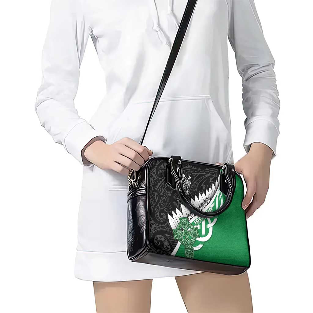 New Zealand And Ireland Rugby Shoulder Handbag Silver Fern With Celtic Cross LT05