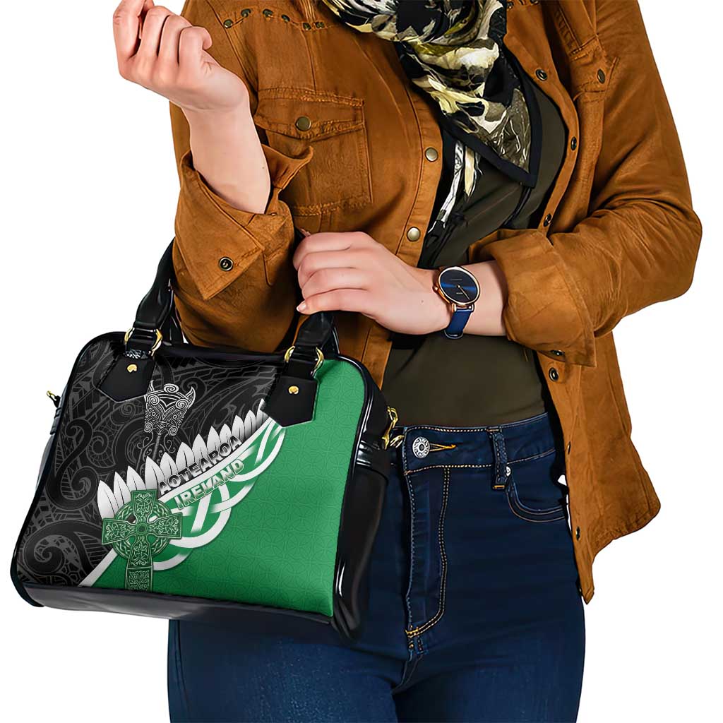 New Zealand And Ireland Rugby Shoulder Handbag Silver Fern With Celtic Cross LT05
