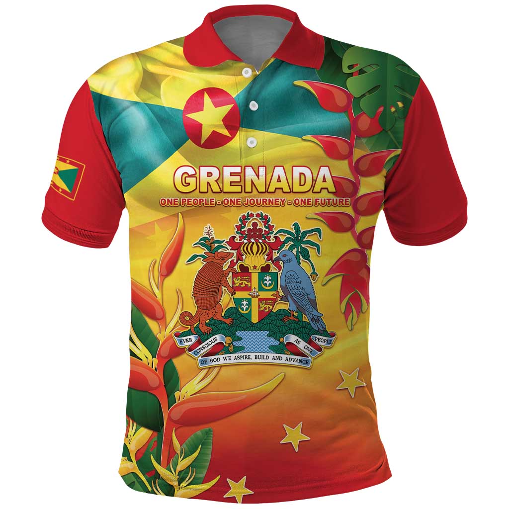 Grenada Polo Shirt Gwenad Flag With Heliconia Lobster Claws LT05