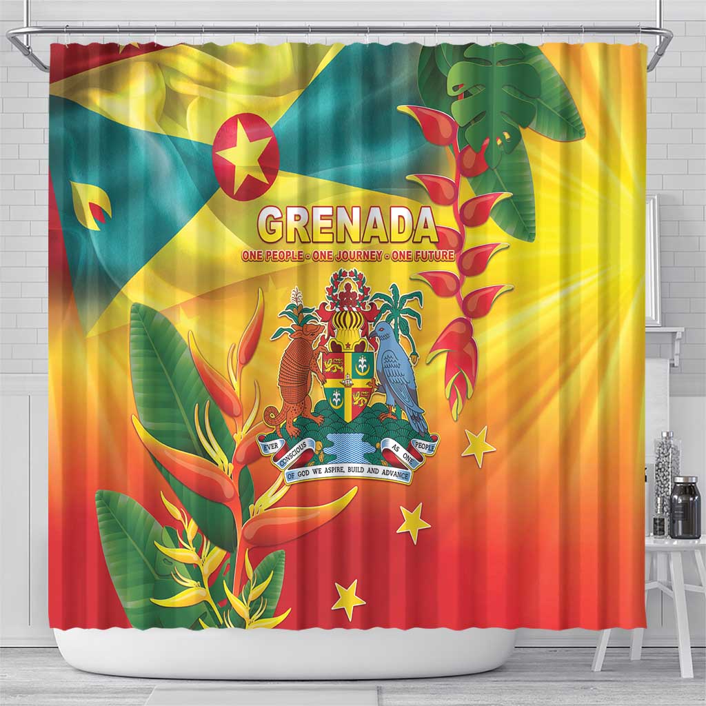 Grenada Shower Curtain Gwenad Flag With Heliconia Lobster Claws LT05