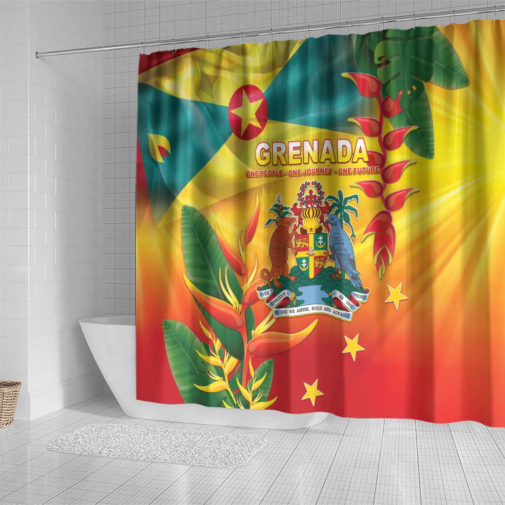 Grenada Shower Curtain Gwenad Flag With Heliconia Lobster Claws LT05