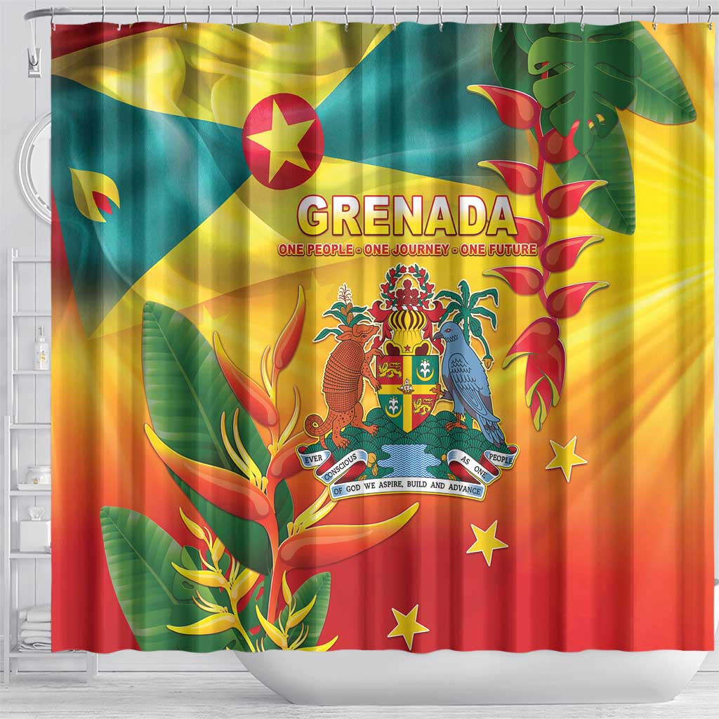 Grenada Shower Curtain Gwenad Flag With Heliconia Lobster Claws LT05