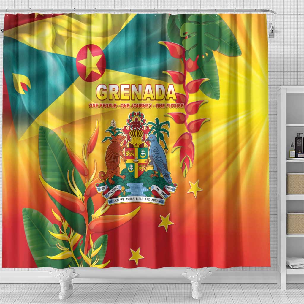 Grenada Shower Curtain Gwenad Flag With Heliconia Lobster Claws LT05