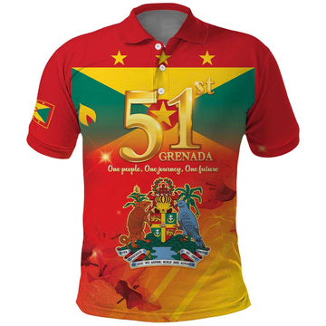 Happy 51st Independence Day Grenada Polo Shirt One People One Journey One Future LT05