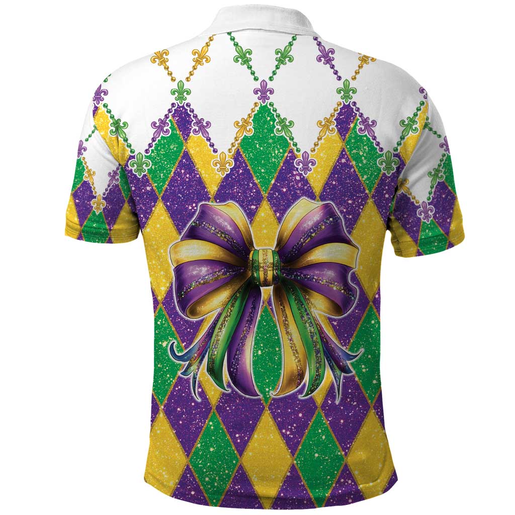 Love Mardi Gras Polo Shirt Coquette Bow Glitter Style LT05