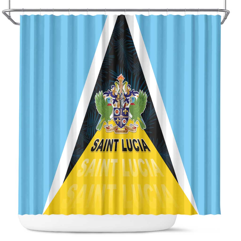 Saint Lucia Shower Curtain Coat Of Arms With Palm Leaf Pattern LT05