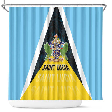 Saint Lucia Shower Curtain Coat Of Arms With Palm Leaf Pattern LT05