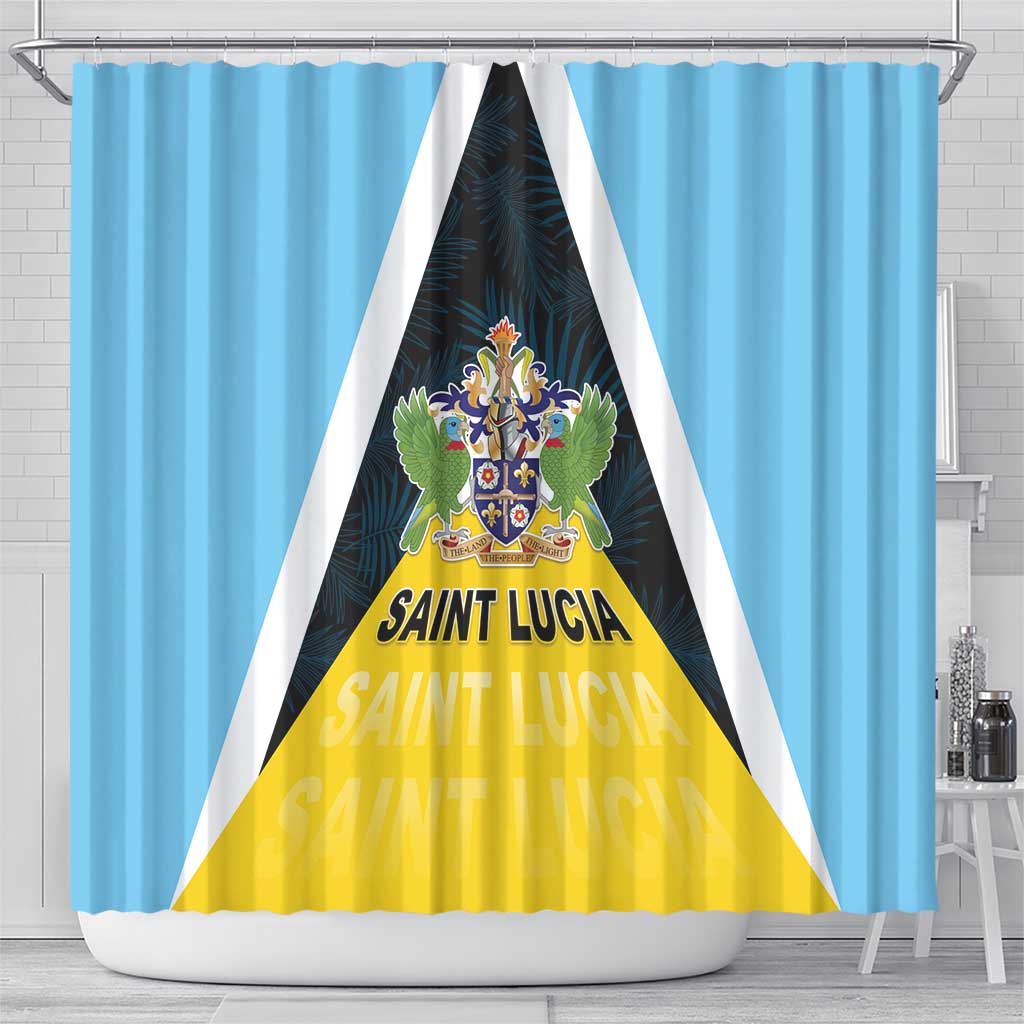 Saint Lucia Shower Curtain Coat Of Arms With Palm Leaf Pattern LT05