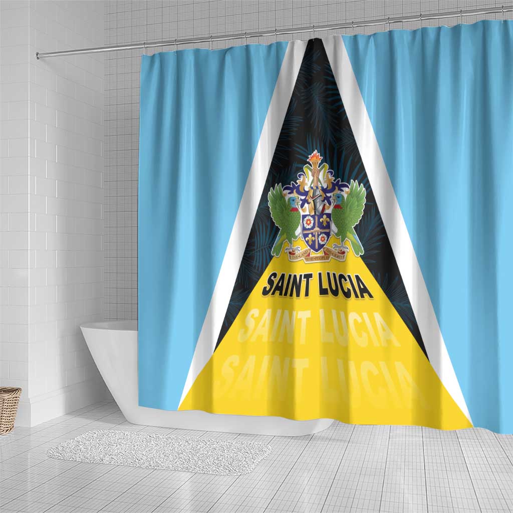 Saint Lucia Shower Curtain Coat Of Arms With Palm Leaf Pattern LT05