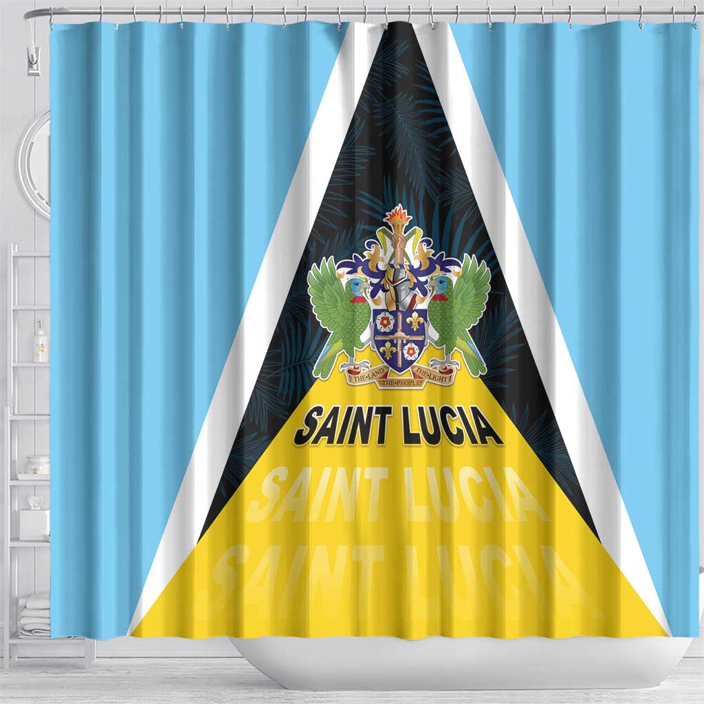 Saint Lucia Shower Curtain Coat Of Arms With Palm Leaf Pattern LT05