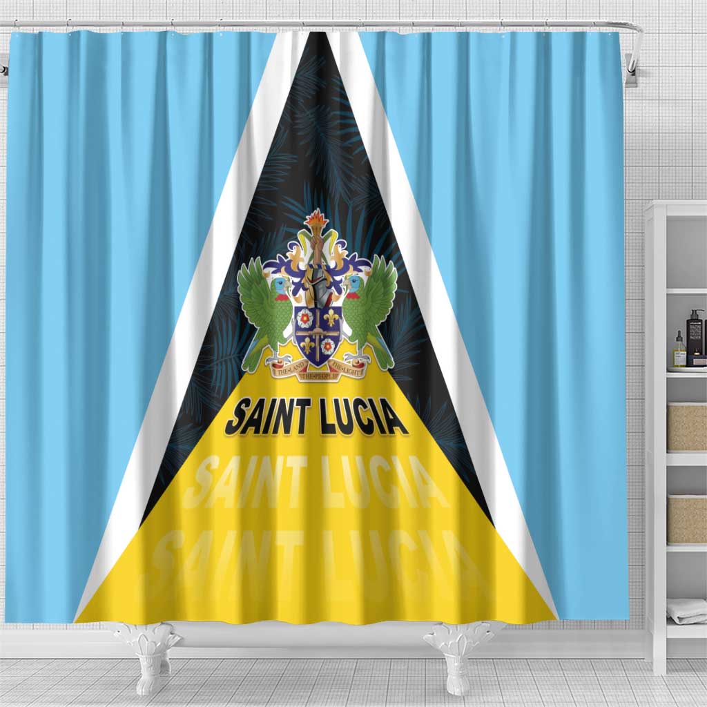 Saint Lucia Shower Curtain Coat Of Arms With Palm Leaf Pattern LT05