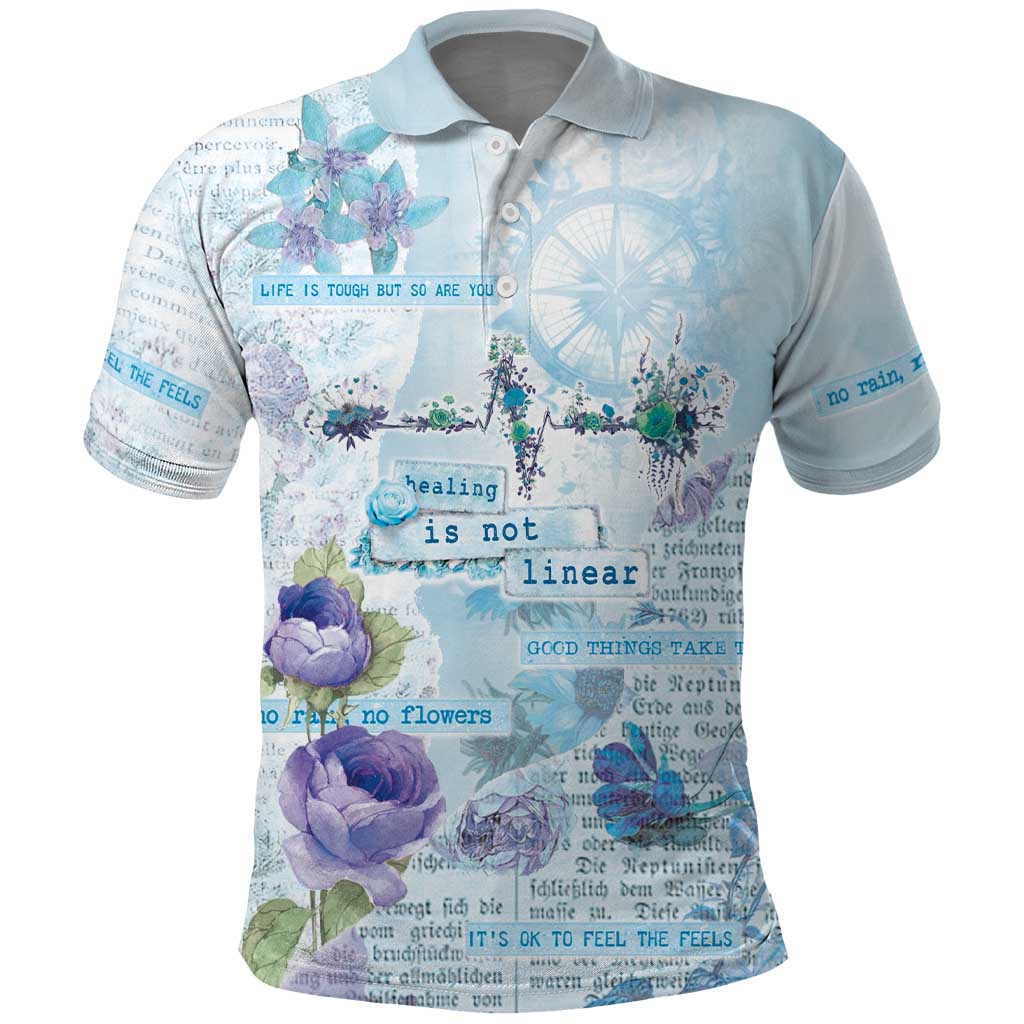 Mental Health Polo Shirt Healing Is Not Linear LT05