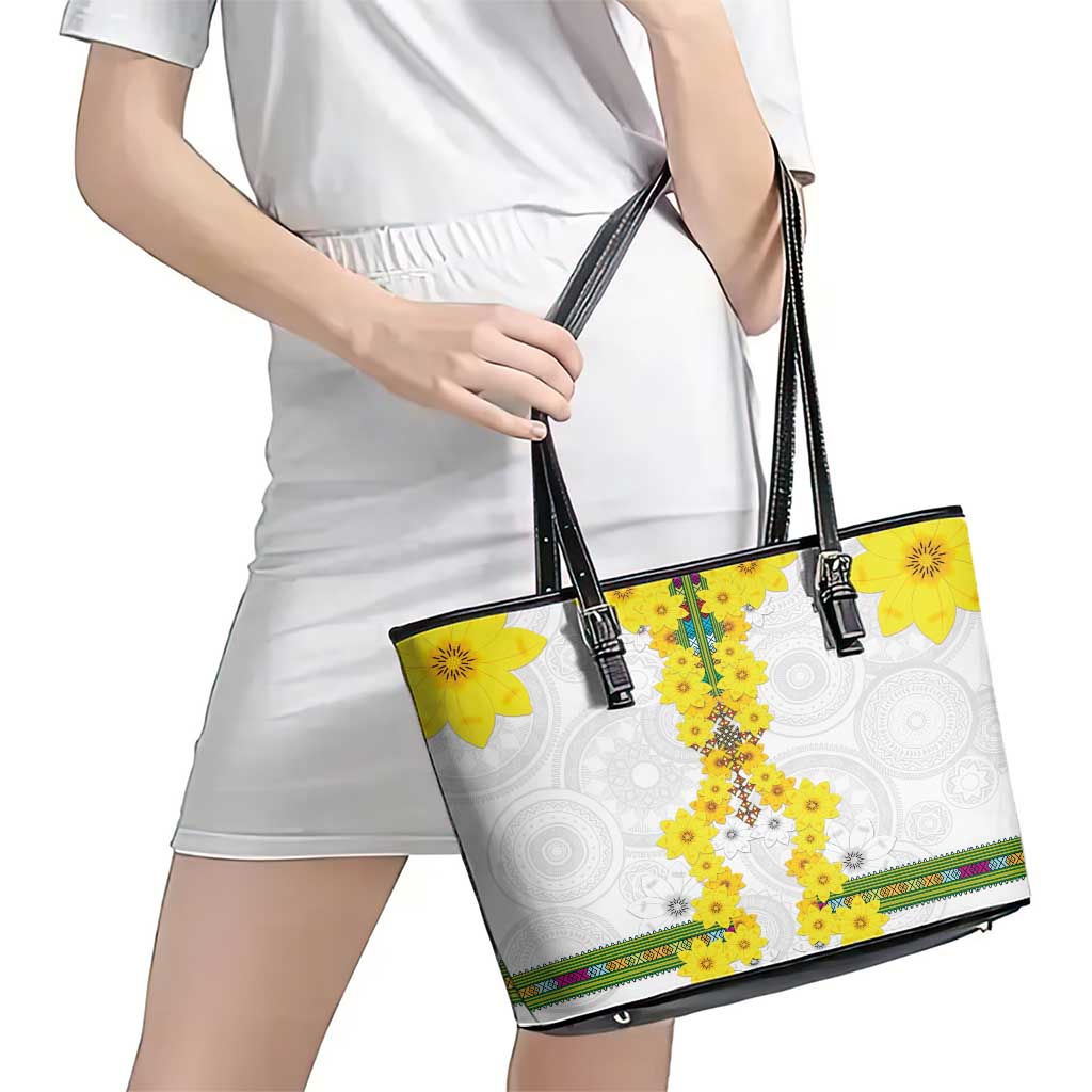 Enkutatash Ethiopia New Year Leather Tote Bag Tilet Pattern With Adey Abeba Flowers LT05
