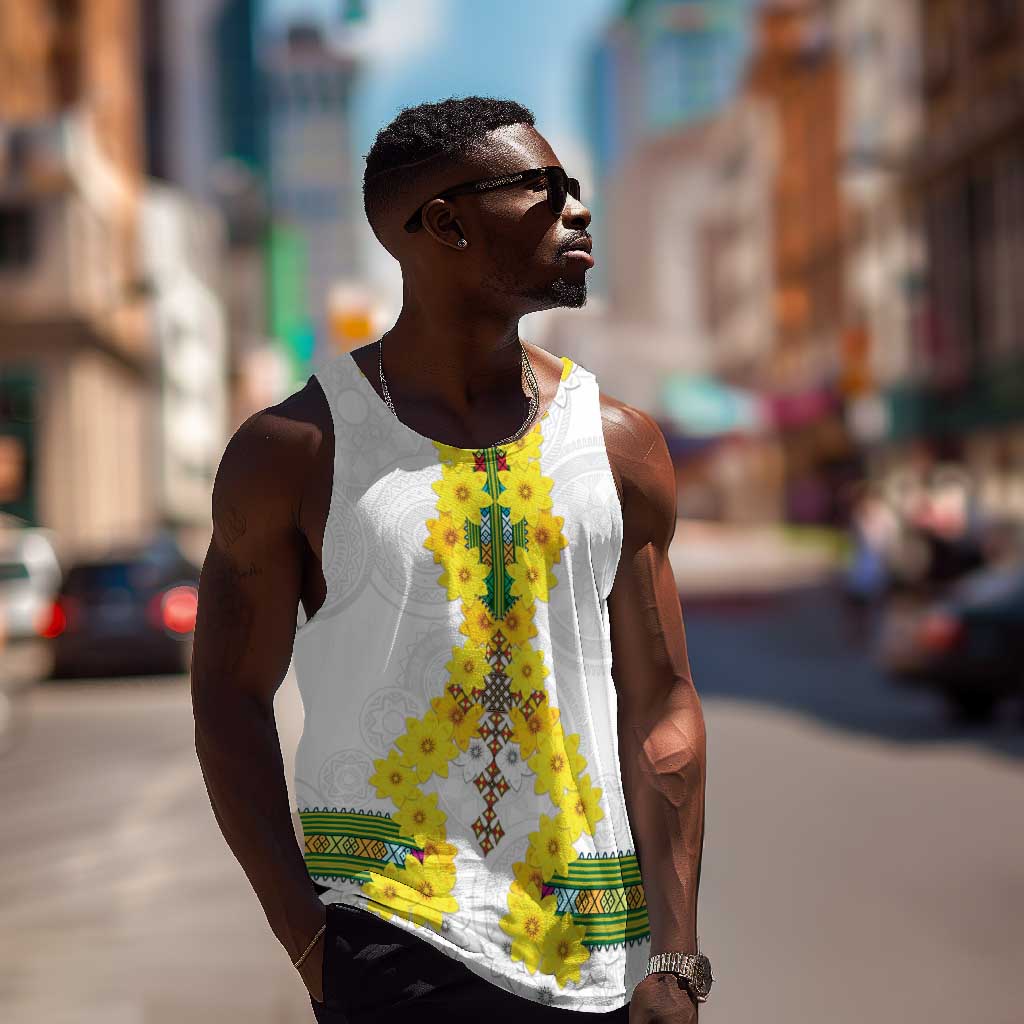 Enkutatash Ethiopia New Year Men Tank Top Tilet Pattern With Adey Abeba Flowers LT05