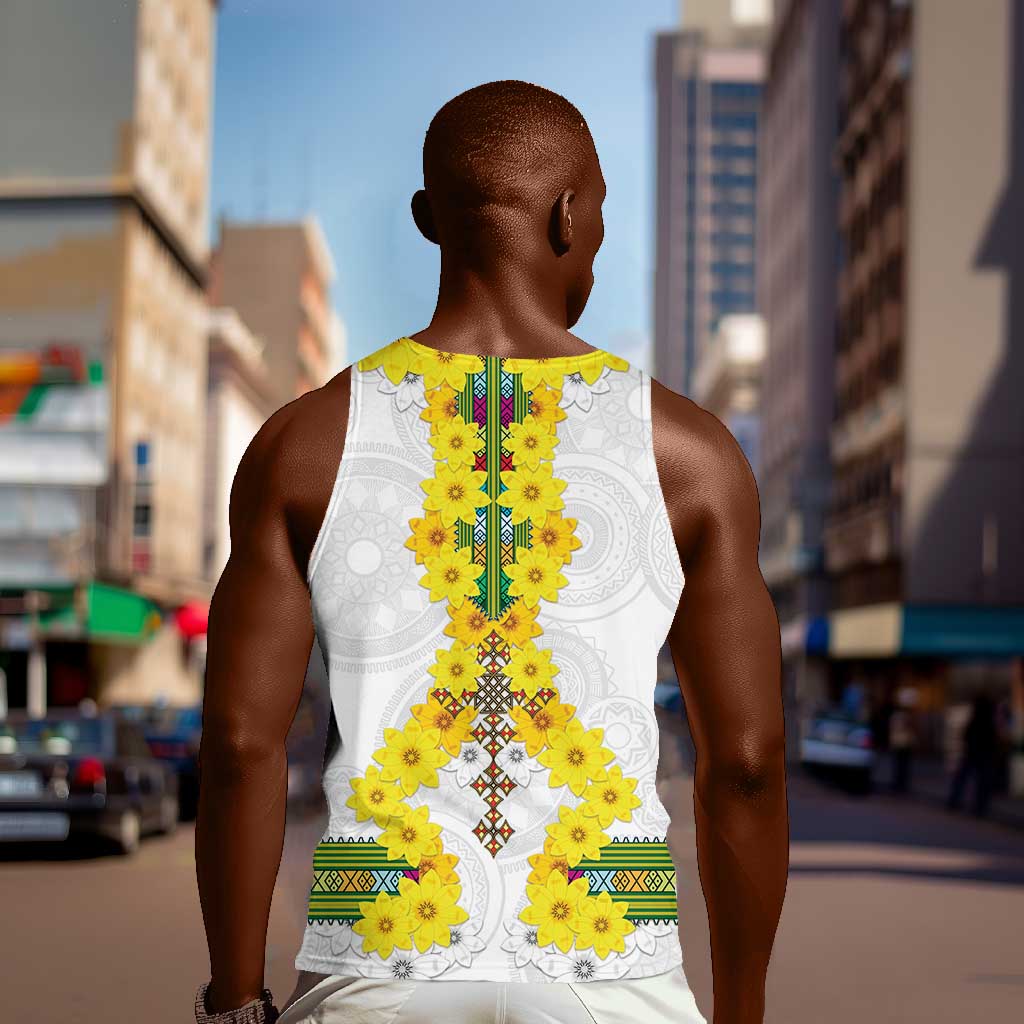 Enkutatash Ethiopia New Year Men Tank Top Tilet Pattern With Adey Abeba Flowers LT05