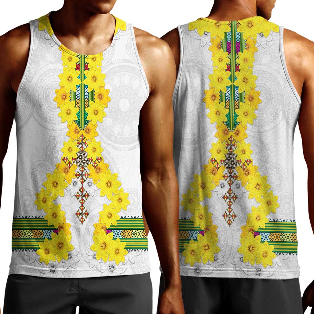 Enkutatash Ethiopia New Year Men Tank Top Tilet Pattern With Adey Abeba Flowers LT05