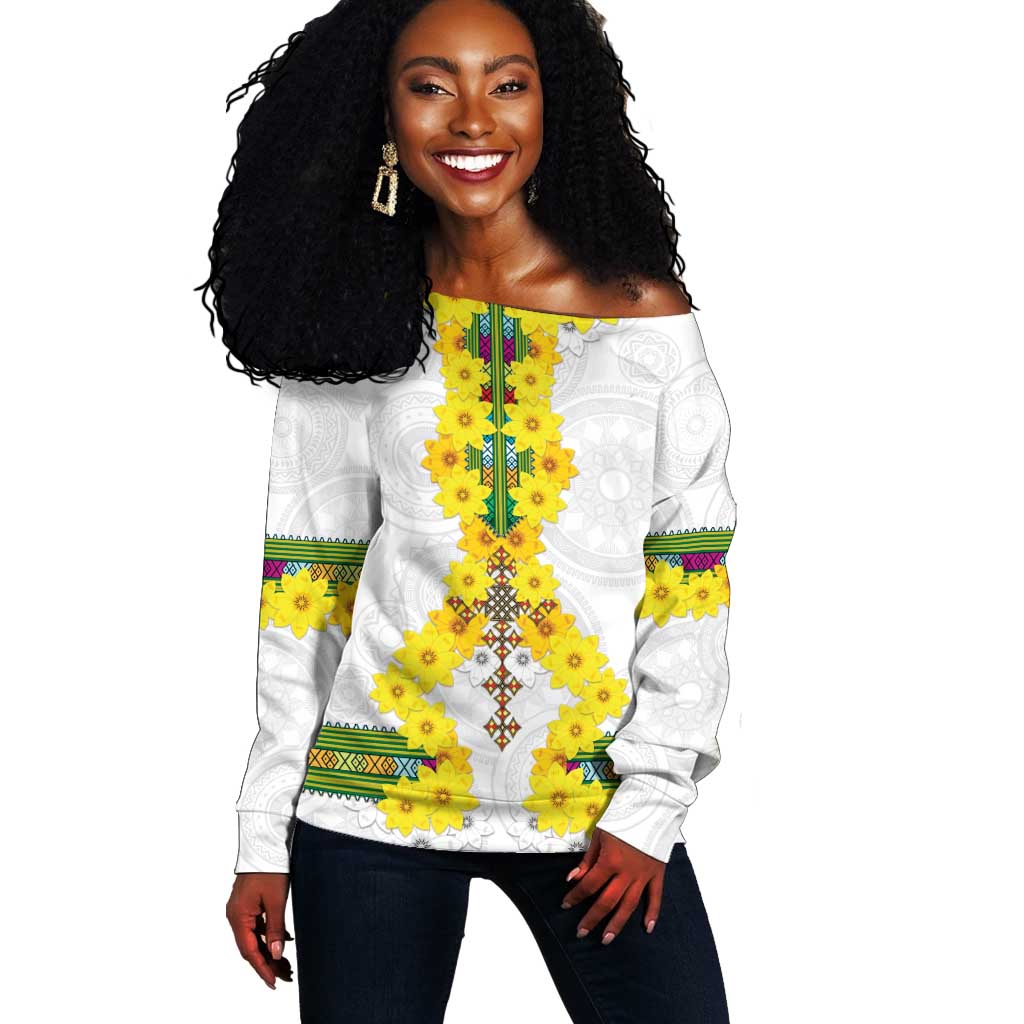 Enkutatash Ethiopia New Year Off Shoulder Sweater Tilet Pattern With Adey Abeba Flowers LT05