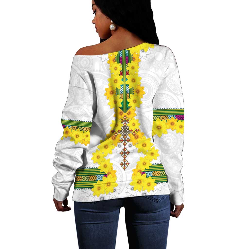 Enkutatash Ethiopia New Year Off Shoulder Sweater Tilet Pattern With Adey Abeba Flowers LT05