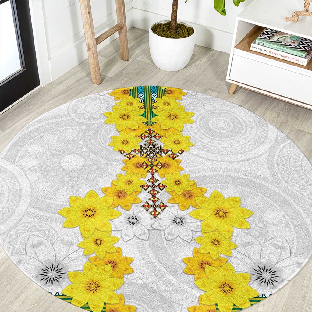 Enkutatash Ethiopia New Year Round Carpet Tilet Pattern With Adey Abeba Flowers LT05