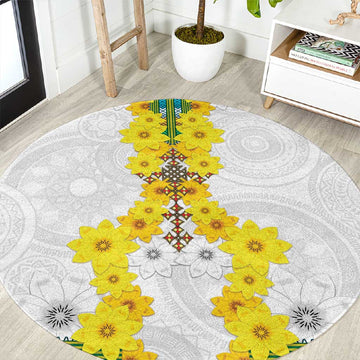 Enkutatash Ethiopia New Year Round Carpet Tilet Pattern With Adey Abeba Flowers LT05