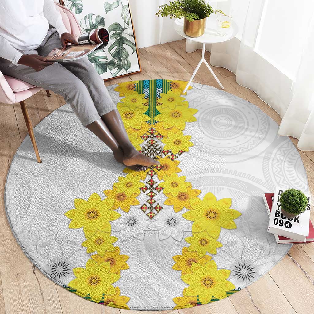 Enkutatash Ethiopia New Year Round Carpet Tilet Pattern With Adey Abeba Flowers LT05
