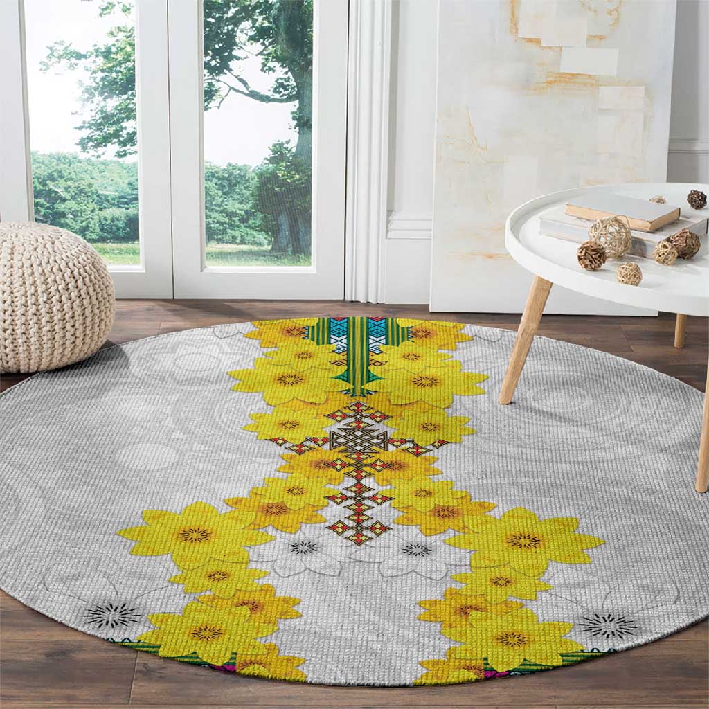 Enkutatash Ethiopia New Year Round Carpet Tilet Pattern With Adey Abeba Flowers LT05