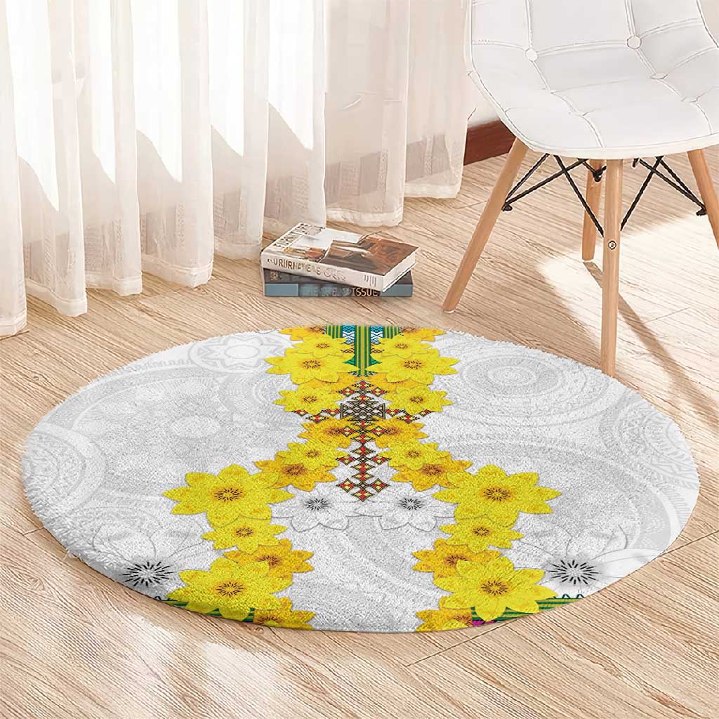 Enkutatash Ethiopia New Year Round Carpet Tilet Pattern With Adey Abeba Flowers LT05