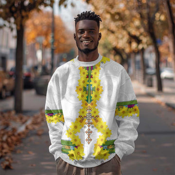 Enkutatash Ethiopia New Year Sweatshirt Tilet Pattern With Adey Abeba Flowers LT05