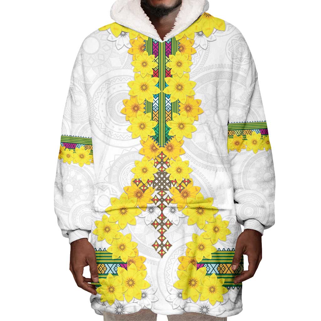 Enkutatash Ethiopia New Year Wearable Blanket Hoodie Tilet Pattern With Adey Abeba Flowers LT05