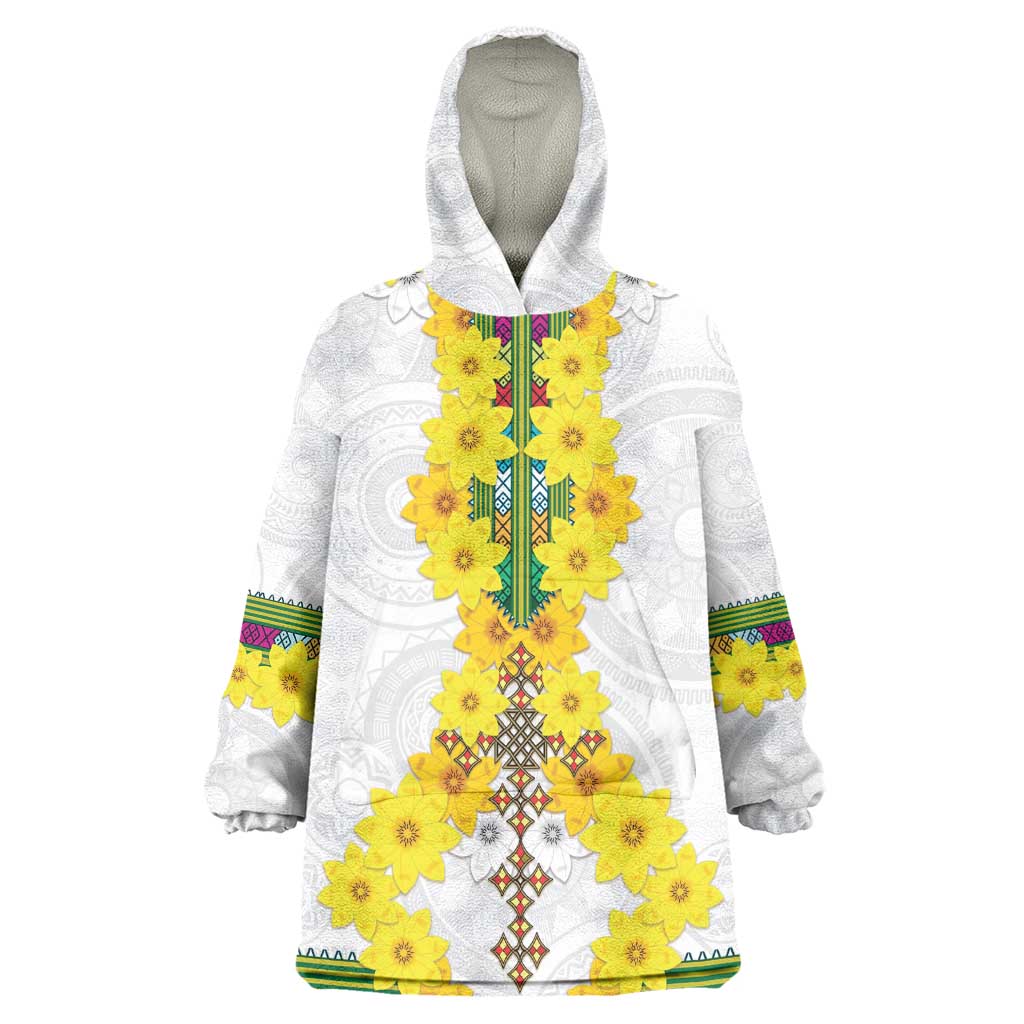 Enkutatash Ethiopia New Year Wearable Blanket Hoodie Tilet Pattern With Adey Abeba Flowers LT05
