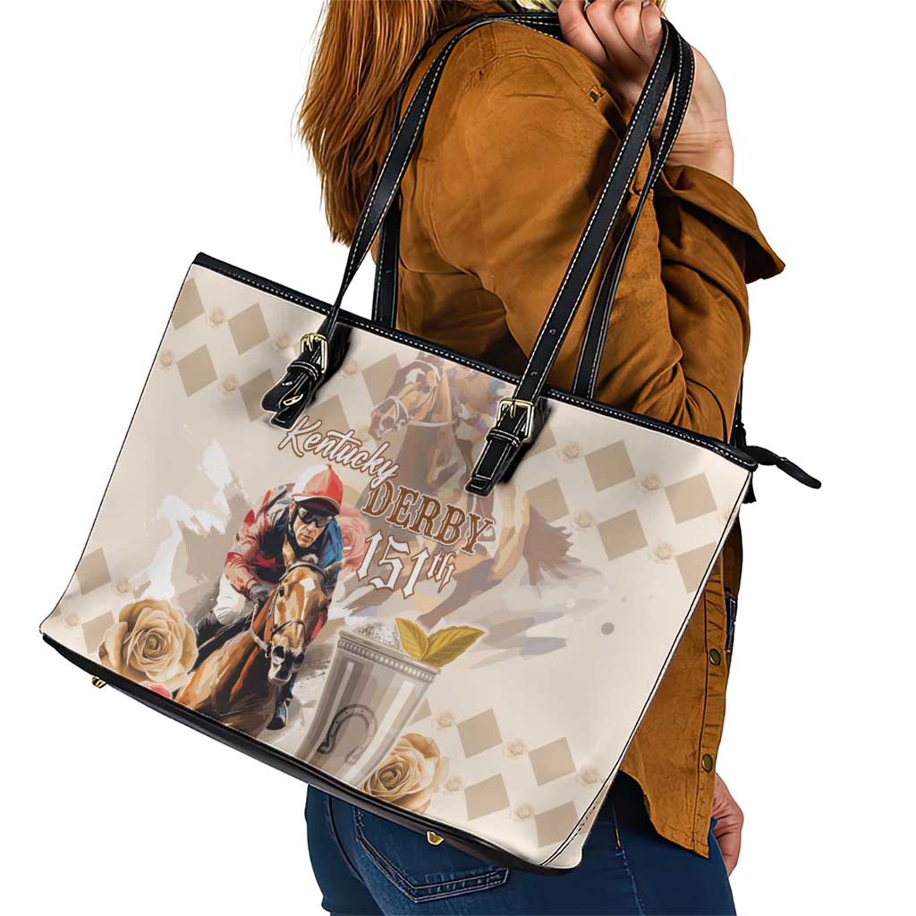 Kentucky 151st Anniversary Horse Racing Leather Tote Bag Mint Julep Beige Version LT05