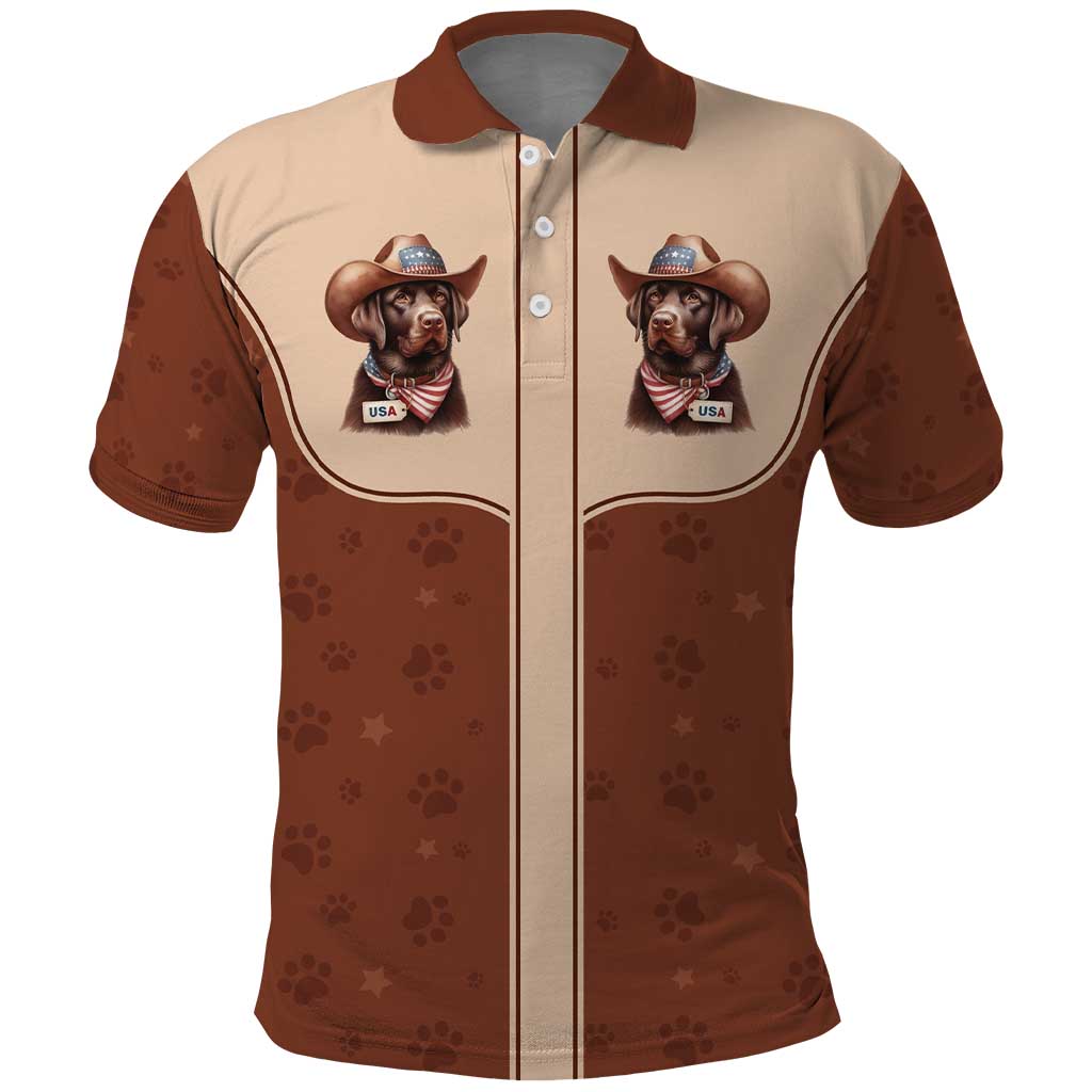 Cowdog Polo Shirt Cowboy Patriotic Labrador Western Yoke LT05