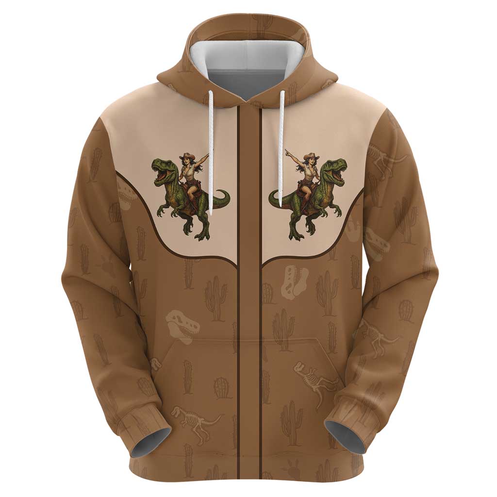 Cowgirl Dinosaur Hoodie Retro Western Yoke LT05