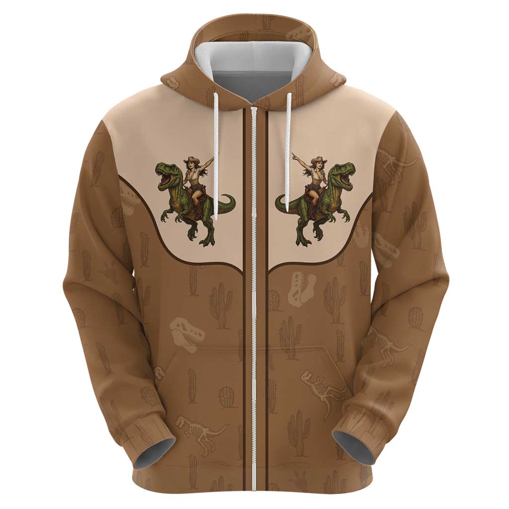 Cowgirl Dinosaur Hoodie Retro Western Yoke LT05