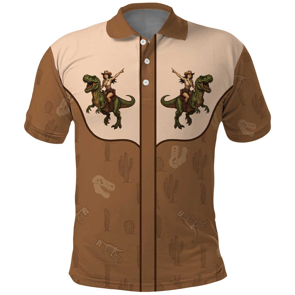 Cowgirl Dinosaur Polo Shirt Retro Western Yoke LT05