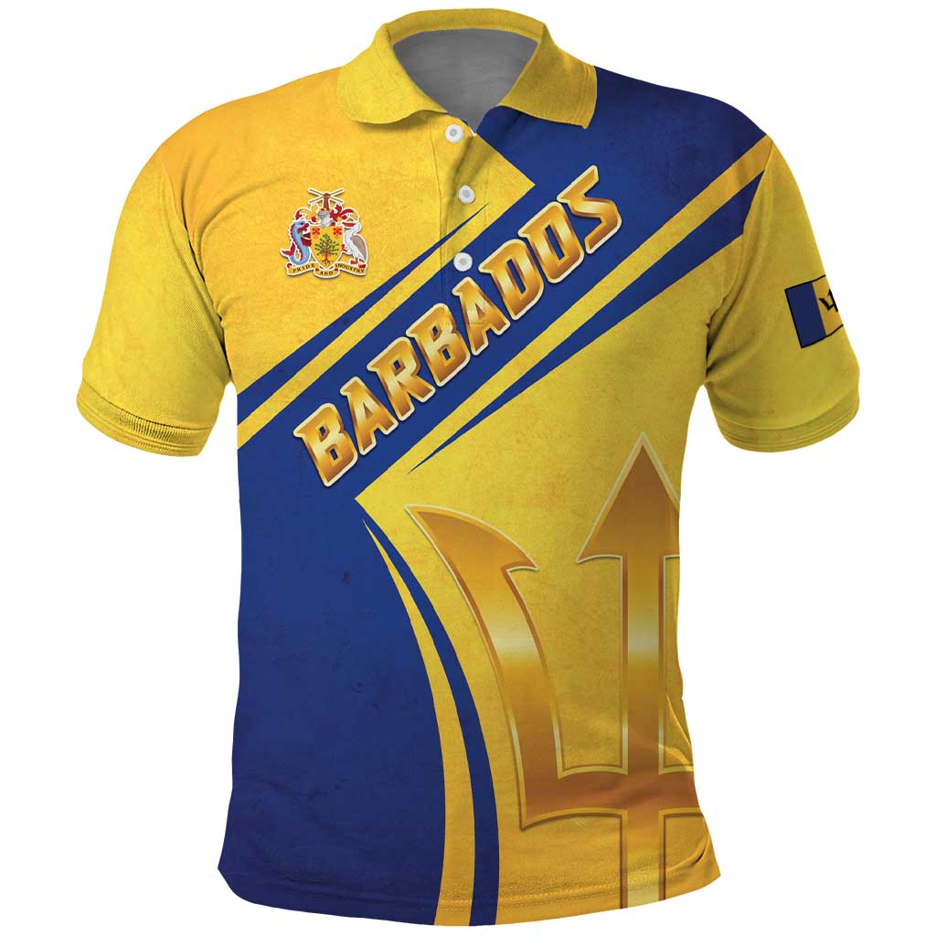 Barbados Gold Trident Polo Shirt With Coat Of Arms LT05