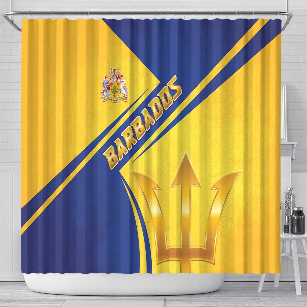 Barbados Gold Trident Shower Curtain With Coat Of Arms LT05